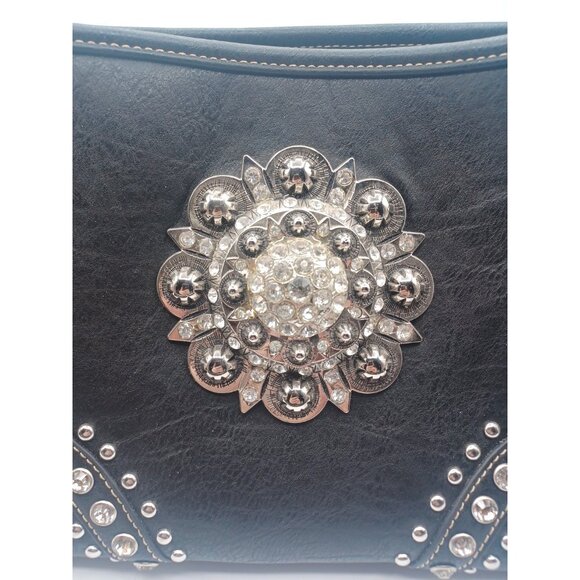 Montana West Black Western Bling Black Crystal Concho Conceal Carry Gun Handbag - Picture 7 of 16